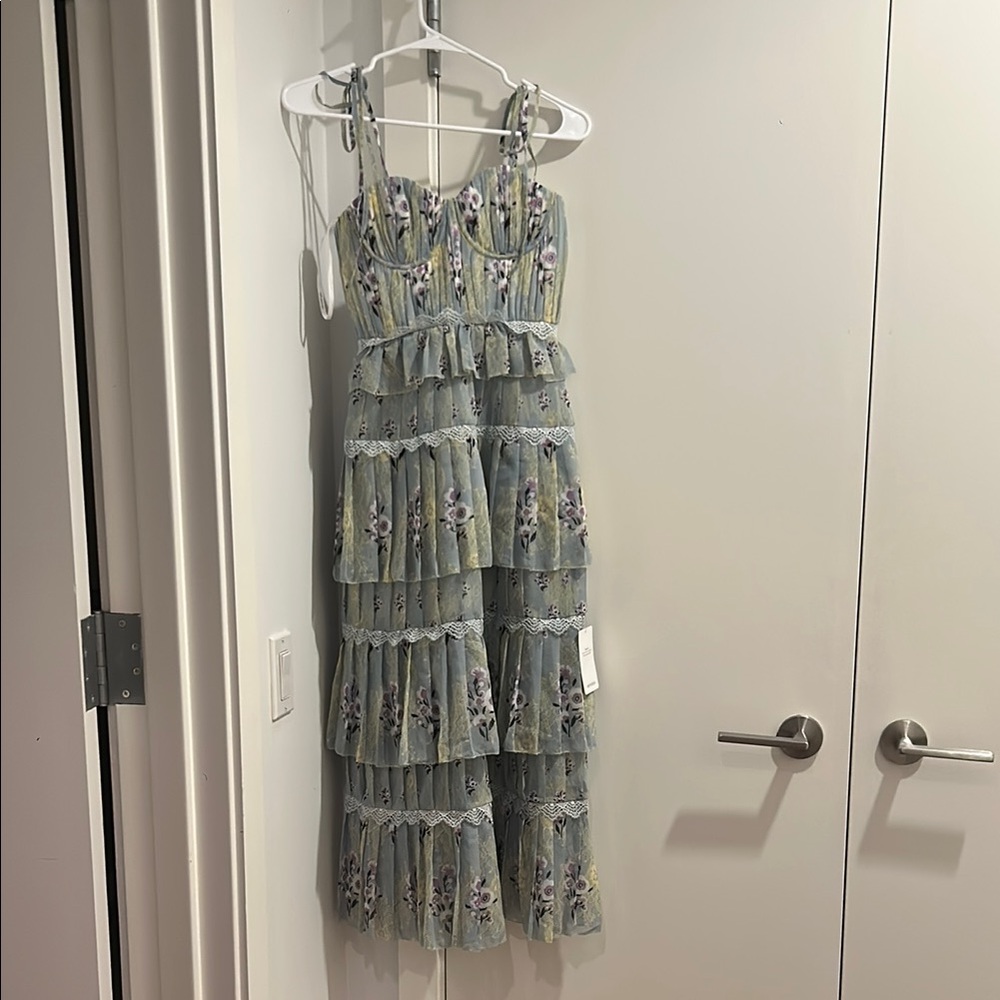 Self-Portrait tiered floral lace chiffon dress